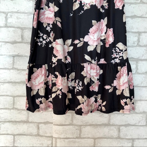 NWOT! BLACK AND FLORAL OPEN SHOULDER DRESS - Picture 4 of 8